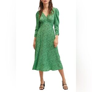 Mango Pleated Midi Dress - Green Size 4